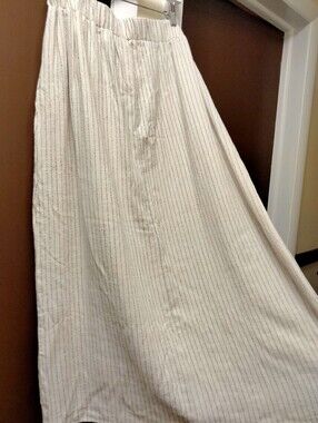 Beige Pinstripe A-Line Midi Skirt